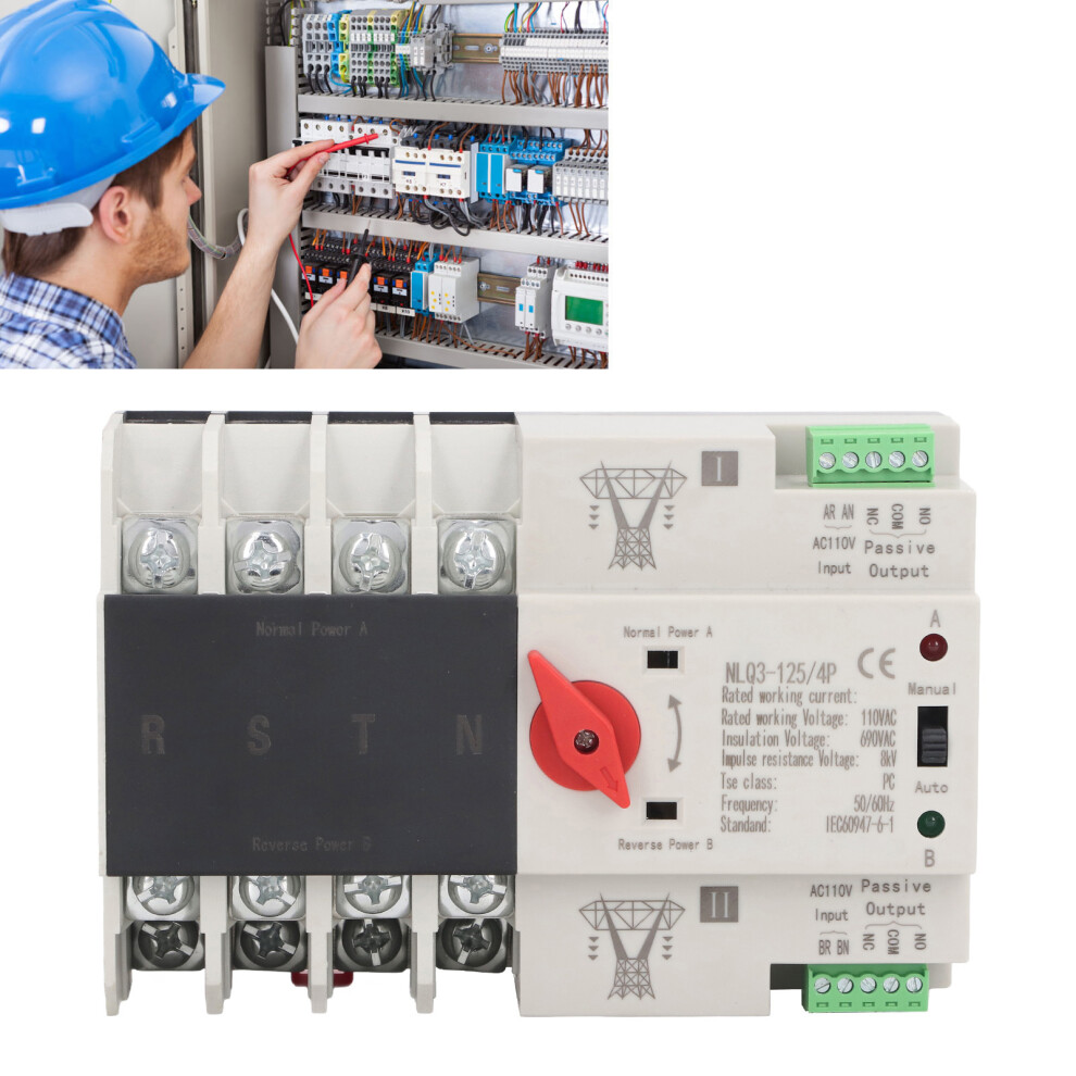 4P Automatic Transfer Switch 80A 110V Ac Dual Power 143X96x69mm Silver 4331353500043