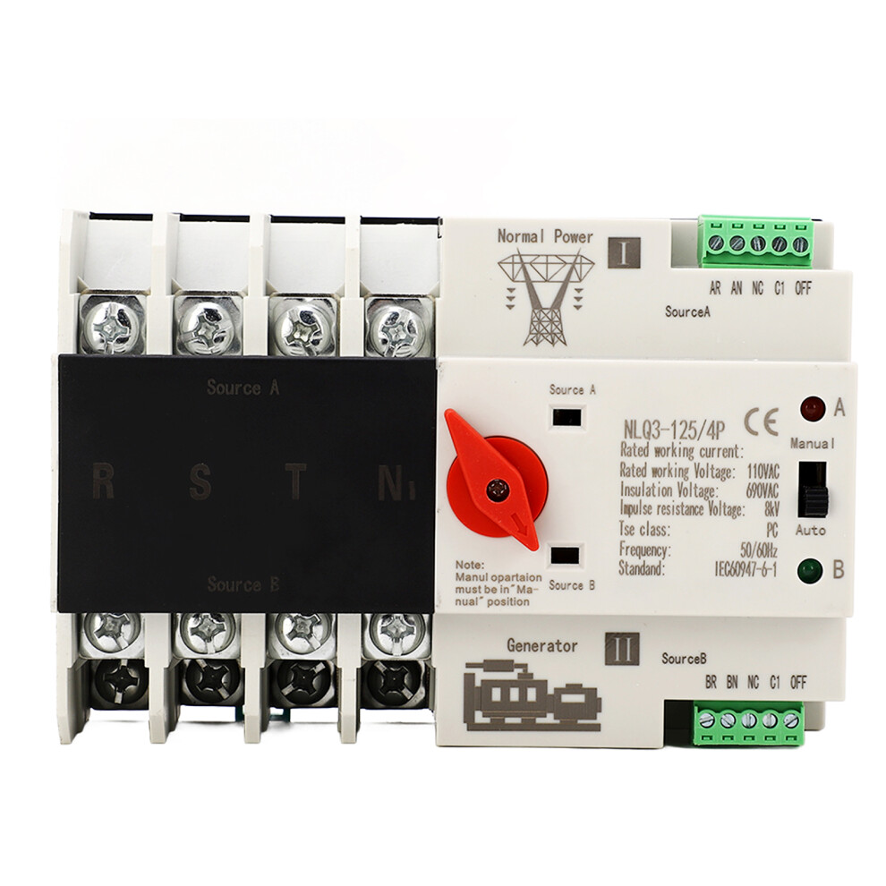 4P Dual Power Transfer Switch 63A, Auto/Manual, 143X96x69mm Silver 7631353500775
