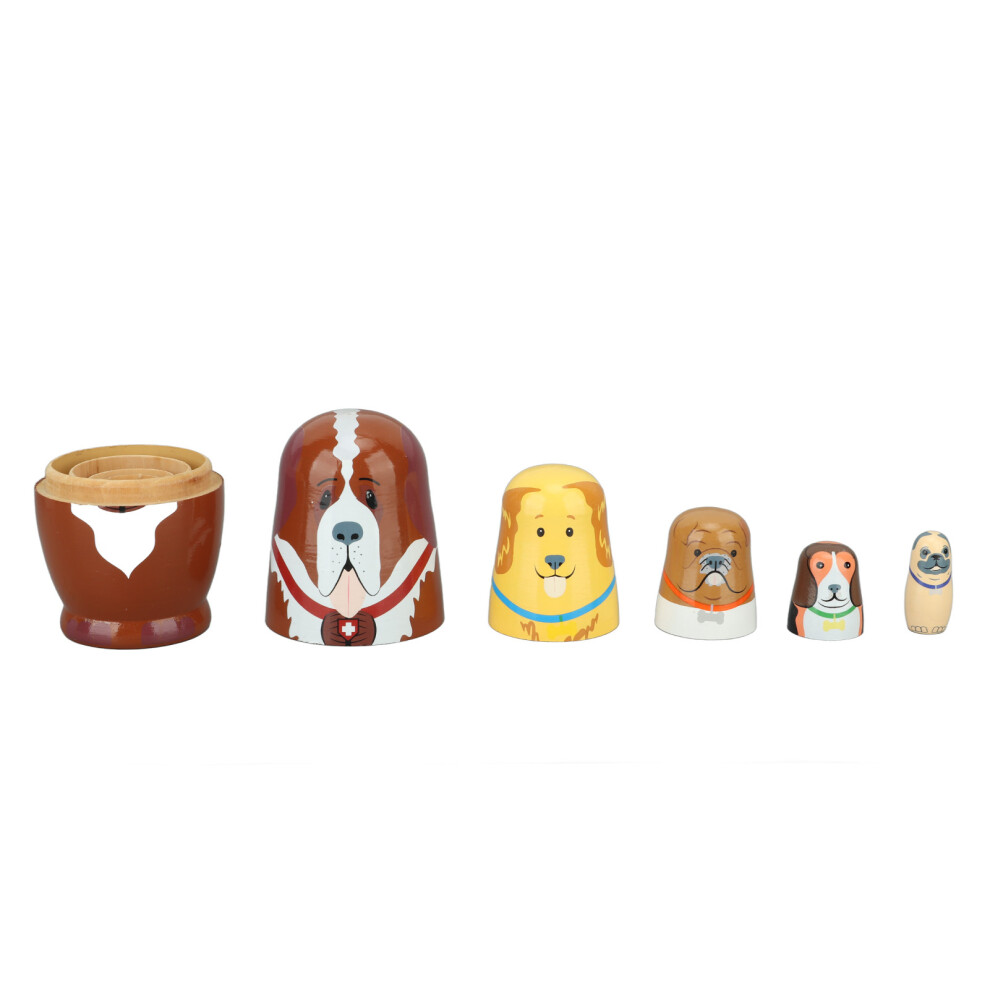 5Pcs Cute Dog Nesting Dolls Set - Wooden Handmade Russian Gift 4.5''