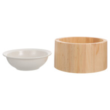 Raised Ceramic Cat Bowl with Wood Stand Chocolate Pet Dish Feeder