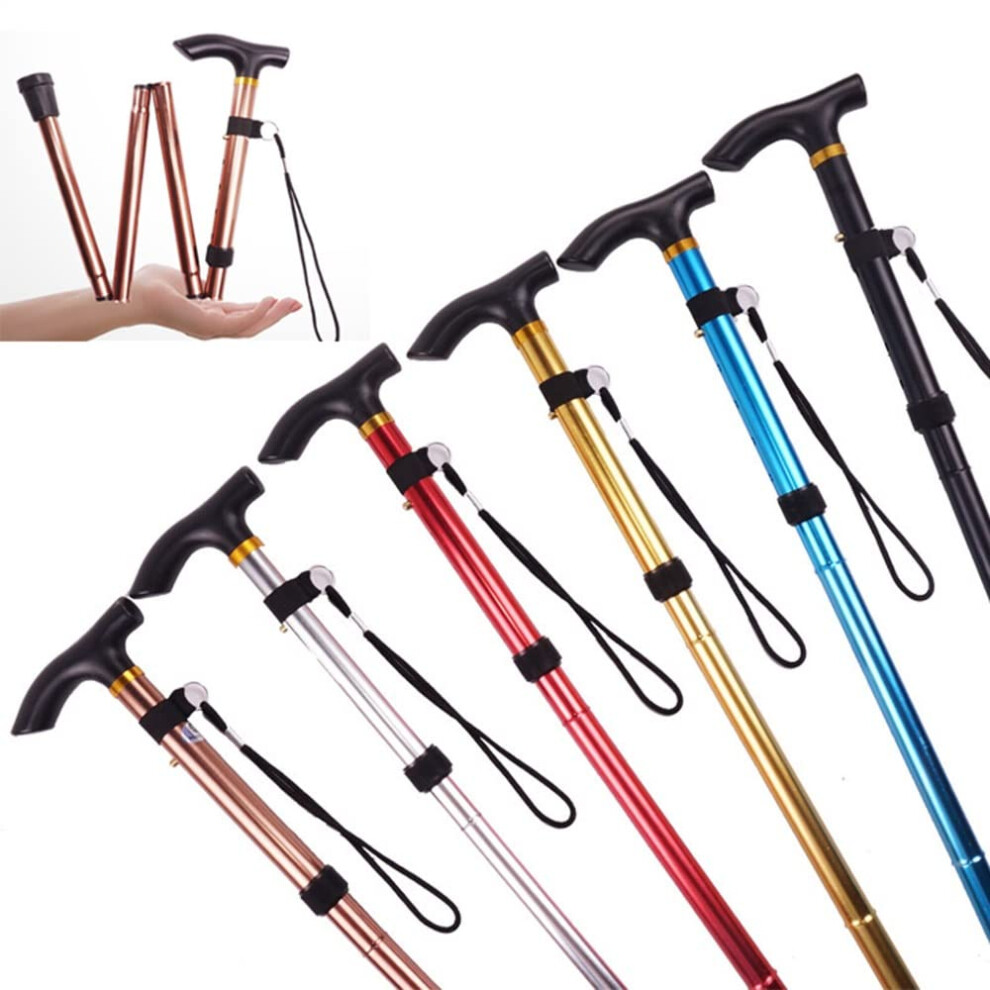 Folding Walking Stick Ergonomic T-Grip Lightweight Aluminium Cane Supports Up To 100Kg Foldable After Injury Or Surgery