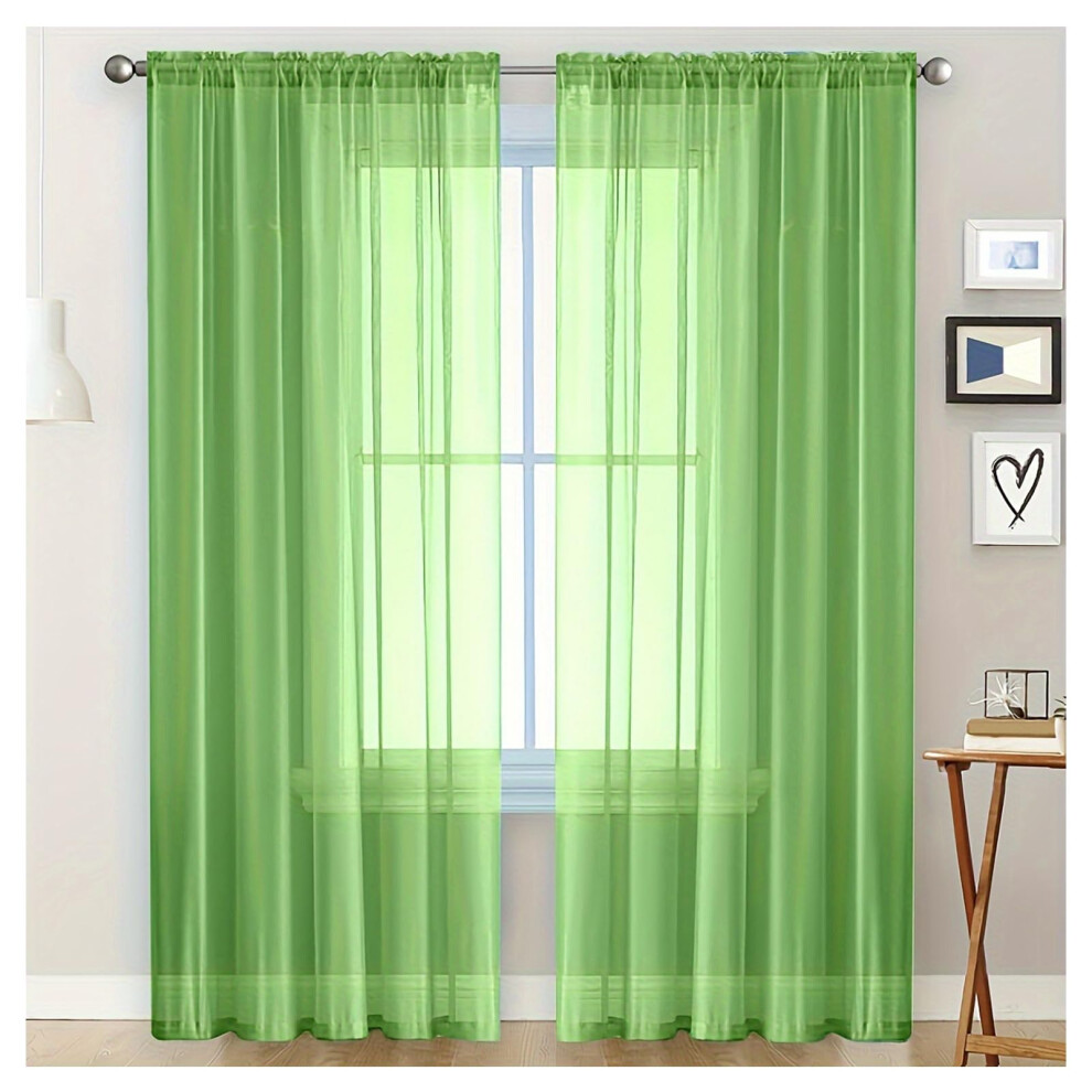 Voile Curtains Green 150x250cm 4-Piece Set Breathable Net Sheer Curtains for Bedroom, Living Room, Kitchen, Cafe-image-OPC-PKZJ8YV-NEW