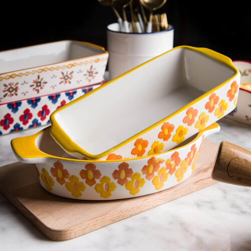 Ceramic Baking Dish Rectangular Lasagna Pan With Handle Bakeware Oven Safe Color D 2