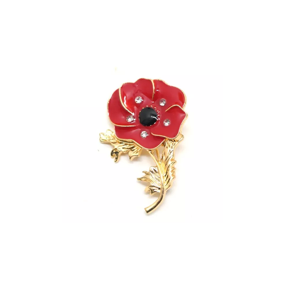 Dreddish Pin Enamel Red Poppy Brooch Crystal Floral Pin Badge on OnBuy