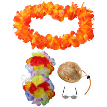 4 Hawaiianisches Kostüm Set Mit Blumenkranz Hut Und Sonnenbrille