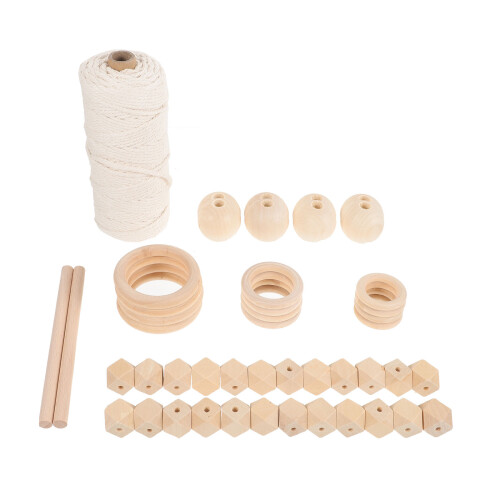 1Set Macrame Wall Hanging Kit DIY Cotton Thread Wood Accessories Beige 2
