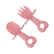 2Pcs Baby Training Tableware Pink Silicone Fork and Spoon Set for Kids