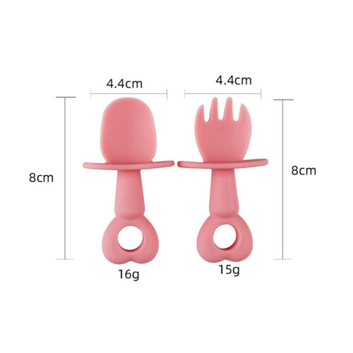 2Pcs Baby Training Tableware Pink Silicone Fork and Spoon Set for Kids 1