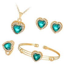 One Set Heart Shaped Necklace Earrings Bracelet Green