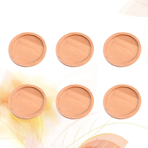 6Pcs Bamboo Serving Plates Khaki Round Coasters Stackable for Cups 2