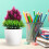 3Pcs Plastic Simulation Potted Plants Assorted Color Decorative Bonsai 11