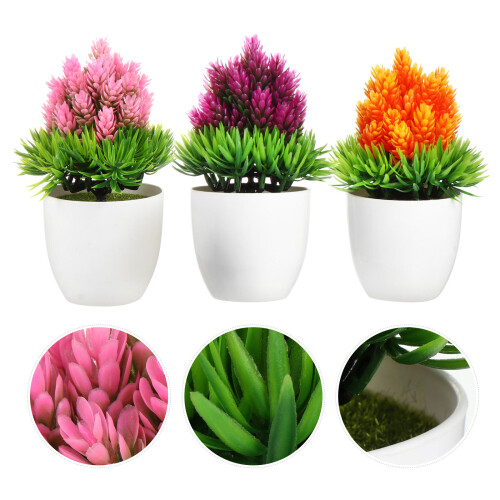 3Pcs Plastic Simulation Potted Plants Assorted Color Decorative Bonsai 2