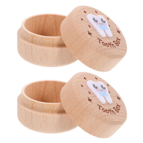 2Pcs Wooden Baby Keepsake Box Light Yellow Durable Tooth Storage Case