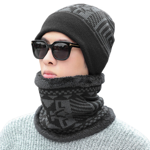 1St Wintermütze Für Männer, Gestrickte Schal-Mütze,