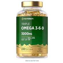 Triple Omega 3 6 9 Capsules 3000mg ALA, LA & OA | 240 Softgels | High Strength EPA & DHA Essential Fatty Acids