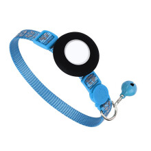 Reflektierende Nylon-Katzenhalsband mit Schnalle, GPS- & Airtag-Tasche, Blau