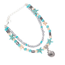 1St Muschel Reis Perle Yoga Fußkette Armband Strand Anhänger Retro