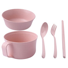 1 Set Einfache Bento Schale Aus Weizenstroh Mit Deckel Und Essgeschirr