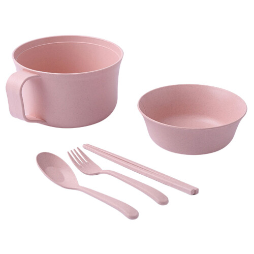 1 Set Einfache Bento Schale Aus Weizenstroh Mit Deckel Und Essgeschirr 2
