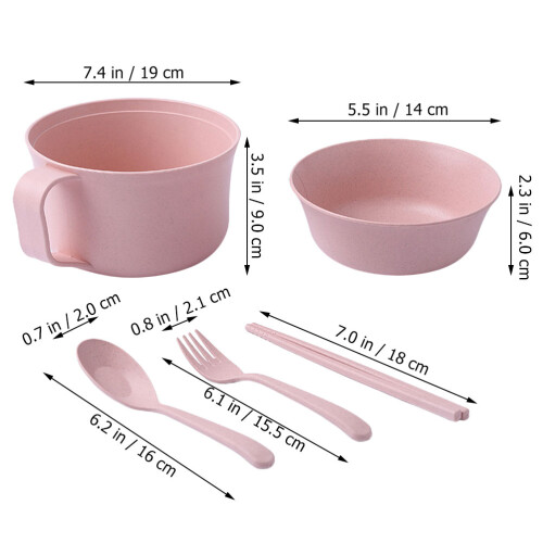 1 Set Einfache Bento Schale Aus Weizenstroh Mit Deckel Und Essgeschirr 1