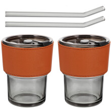 2Stk. Glasbecher Mit Bechermantel Für Wasser Milch Tee