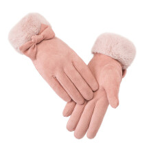 Ein Paar Warme Damenhandschuhe Aus Wildleder Mit Schleife In Pink