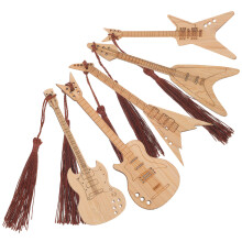 5Stk Gitarrenform Lesezeichen Bambus Mit Quastendesign Buchmarkierer