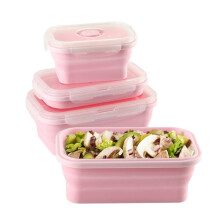 3 Silikon Faltboxen Für Mittagessen Zusammenklappbar (Pink)