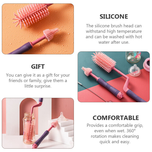 Brosse Flexible Biberon Silicone Rose Bébé Nettoyage 2