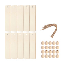 1Set Blanko Holz-Lesezeichen Mit Natürlichem Material Und Band
