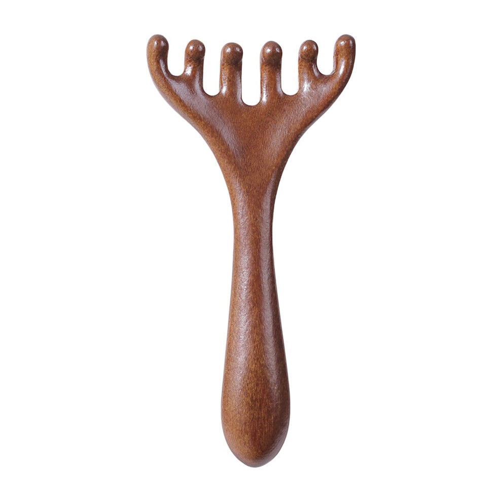 Six-Claw Meridian Massage Comb, Natural Sandalwood Gua Sha Tool, Long-Handle Head Meridian Massager, 1 Piece