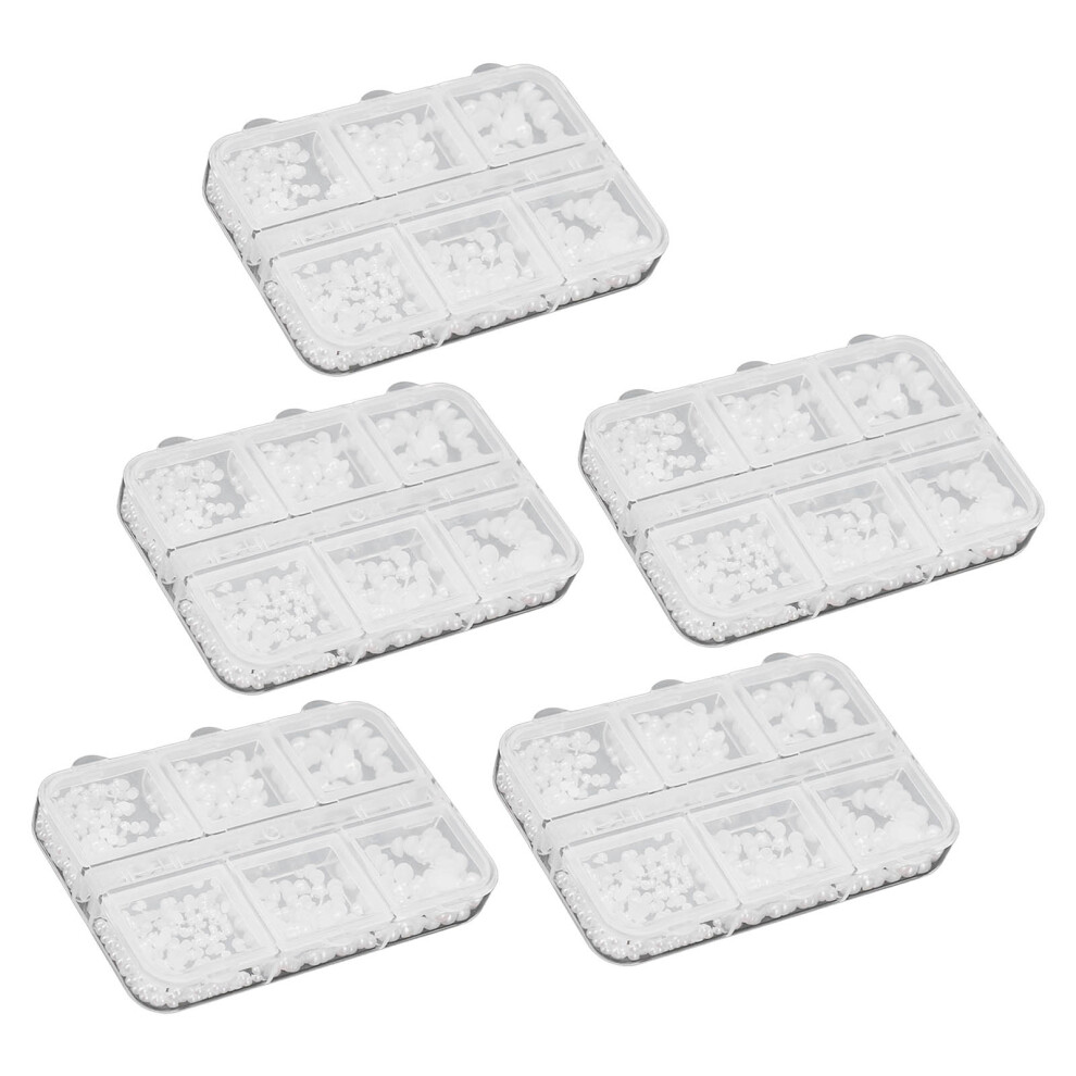 White 5 Boxes Nail Charms Abs Beads Rhinestone Manicure Decor A01