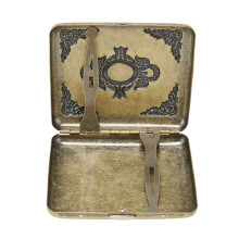 Antique Brass Cigarette Holder for 20 Cigarettes with Flower & Jade Design