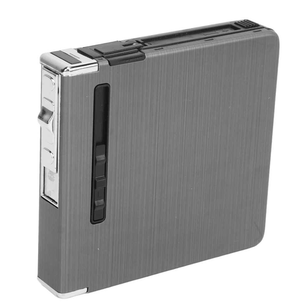 Cigarette Case Box Usb Rechargeable With Built-In Lighter Black