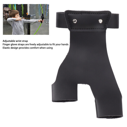 Artificial Leather 2-Finger Archery Hand Guard Protector Adjustable Black 2