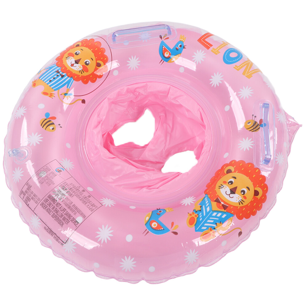 Kids Pink Lion Swimming Ring, Waterproof Double Handle Bathtub & Pool Float