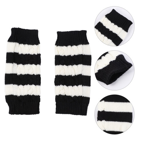 1 paar warmhaltende gestreifte -Strickhandschuhe, Halbfinger 2