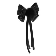 Elegant Black Bow Tie Brooch Pin Plush Cloth for Women