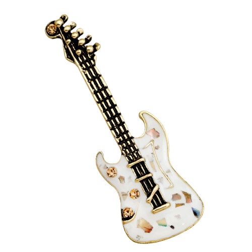 gitaarvormige emaille speld , wit 2