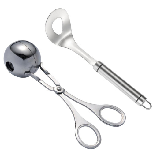 fleischklopsformer mit und löffel, silber 2