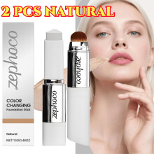 2-in-1 White Foundation Stick Colour Changing Concealer Stick with Brushes#Natural