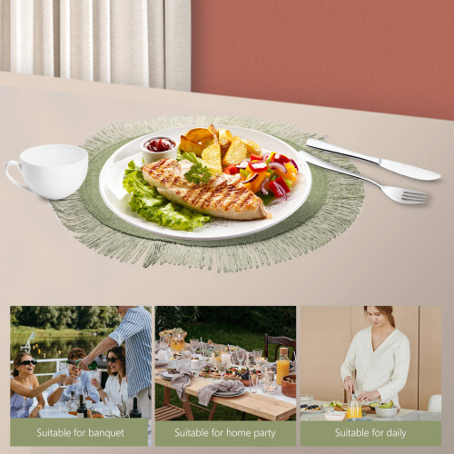 2Stk. Runde Besteckmatte Gewebte Tischset Untersetzter 2