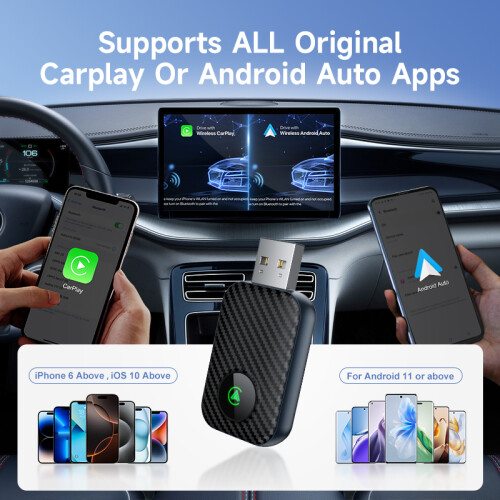 2 in 1 Wireless Carplay USB Adapter Android/ios Carbon fiber Series 1