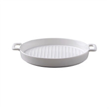 Lasagne Dish Round Baking Pan Nonstick Ceramic Bakeware White Ceramic Bake Dish Double-Ear Oven And Microwave Safe