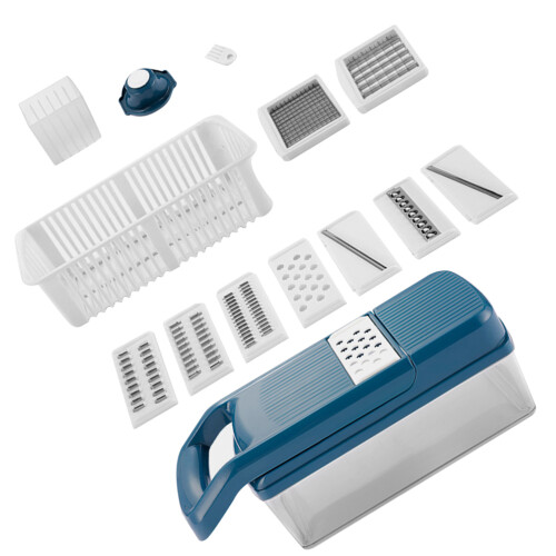 1Set Kitchen Vegetable Cutter Blue Plastic Stainless Steel