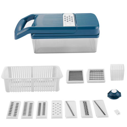 1Set Kitchen Vegetable Cutter Blue Plastic Stainless Steel 2