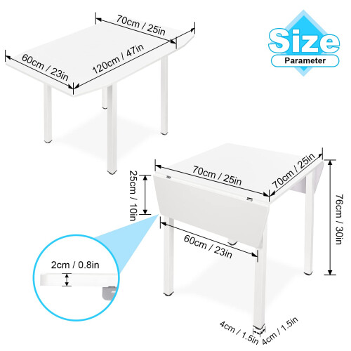 Dining Table,Drop Leaf Rectangle Extendable Kitchen Tables 4 to 6 Seat Space Saving Dining Table,White 2