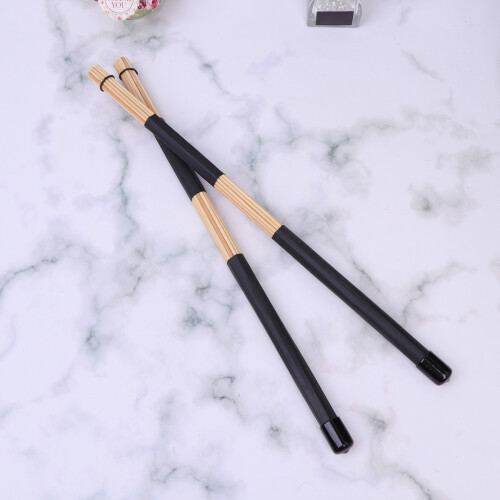 1Pair Portable Black Wooden Drumstick with Rubber Handle for Drummers 2