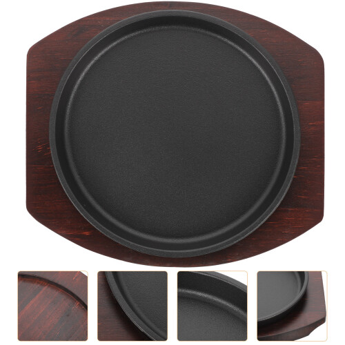 1 Set Gusseisen Steakplatte Mit Holztablett 1