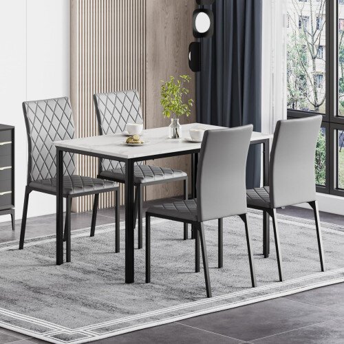 4 PCS PU Dining Chairs with Ergonomic High Back 1